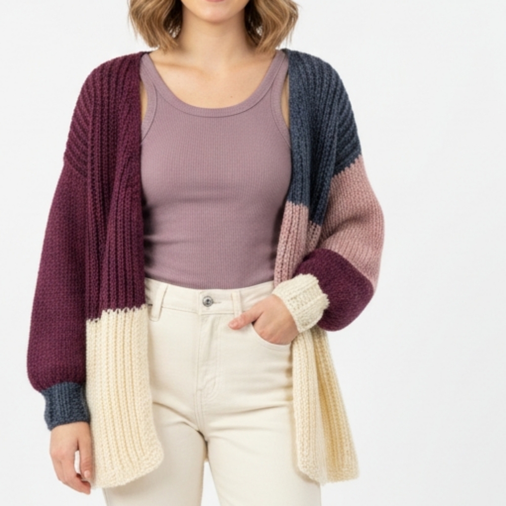 Colorblock Knit Cardigan Sweater